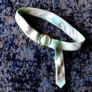 J. Crew aqua floral cotton gold buckle accent belt